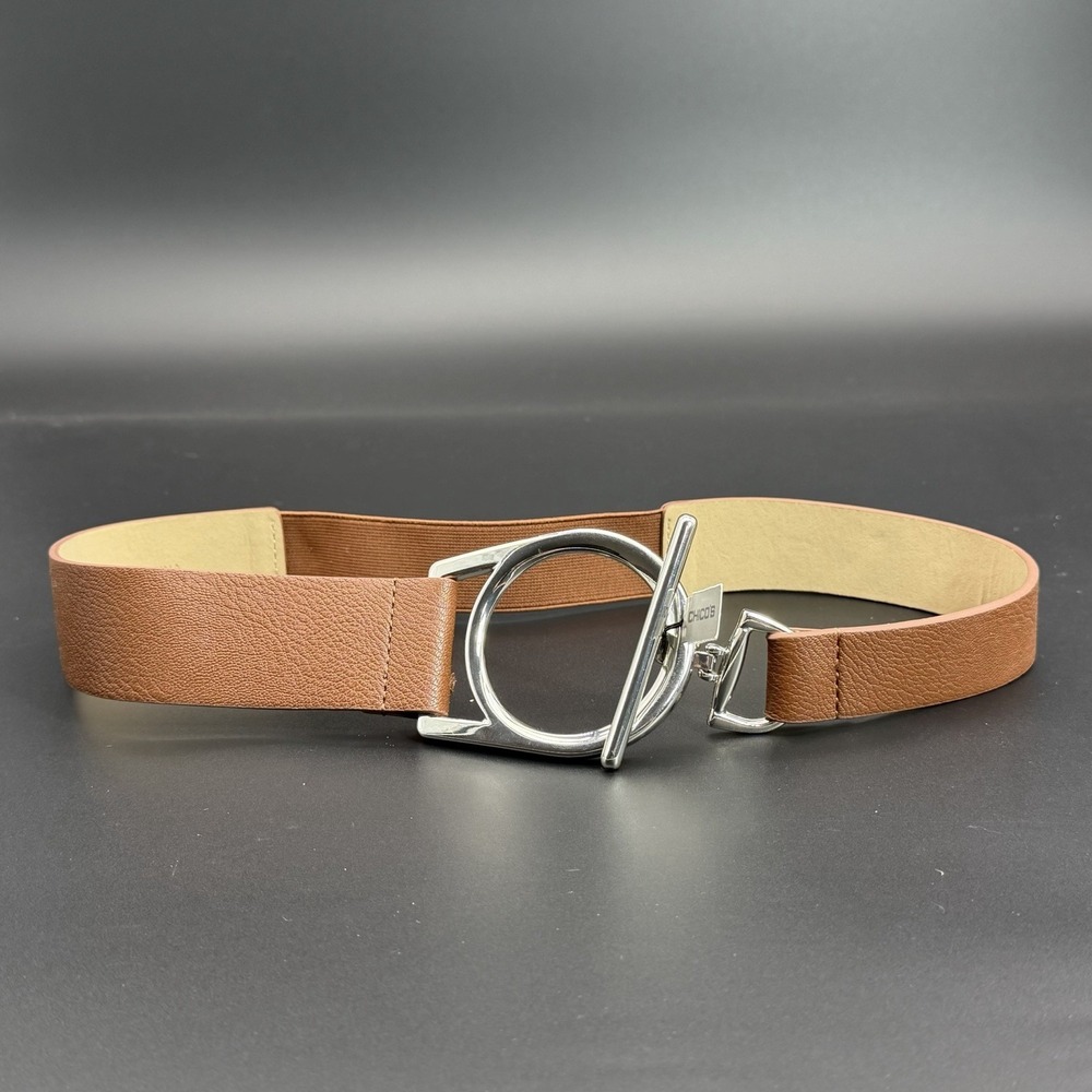 Chico's Women's Brown Faux Leather Belt Silver Open Buckle Size Small NWT